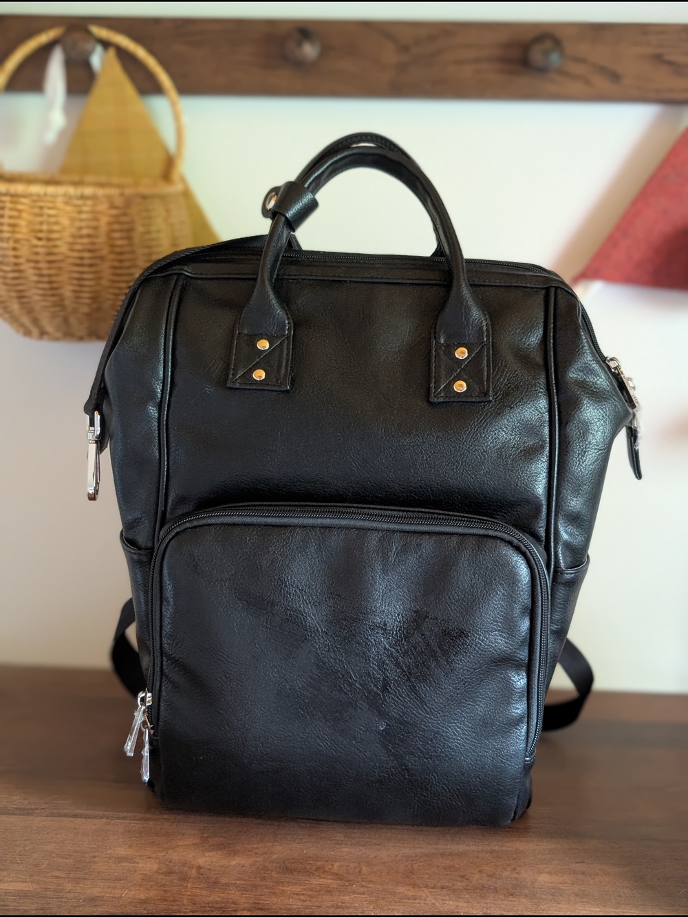 Black Leather Diaper Bag